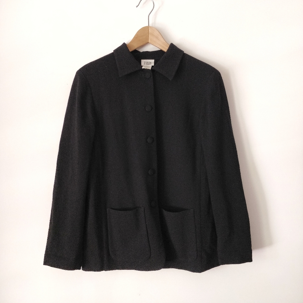 Eileen Fisher Wool Felted Button Front Jacket S